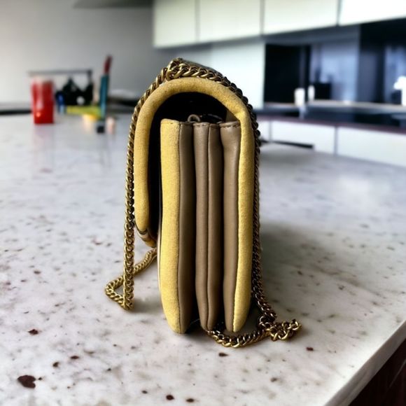 Tory Burch Striped Yellow Green Cream Snakeskin Chain Crossbody Bag - Picture 6 of 16